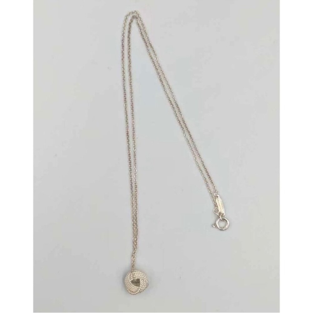 Tiffany & Co Sterling Silver Twist Knot Pendant Necklace 16” w/ Box - Picture 2 of 9